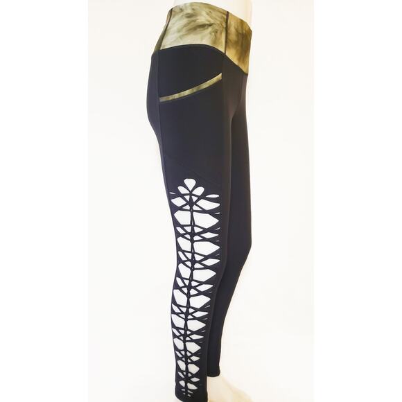 YOGINI - LARGE - Women's/ Junior Non-See Through High Waist Green Waist Tie Dyed - Picture 3 of 4